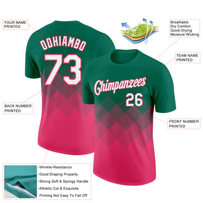 Custom Kelly Green White-Neon Pink 3D Pattern Design Gradient Square Shapes Performance T-Shirt