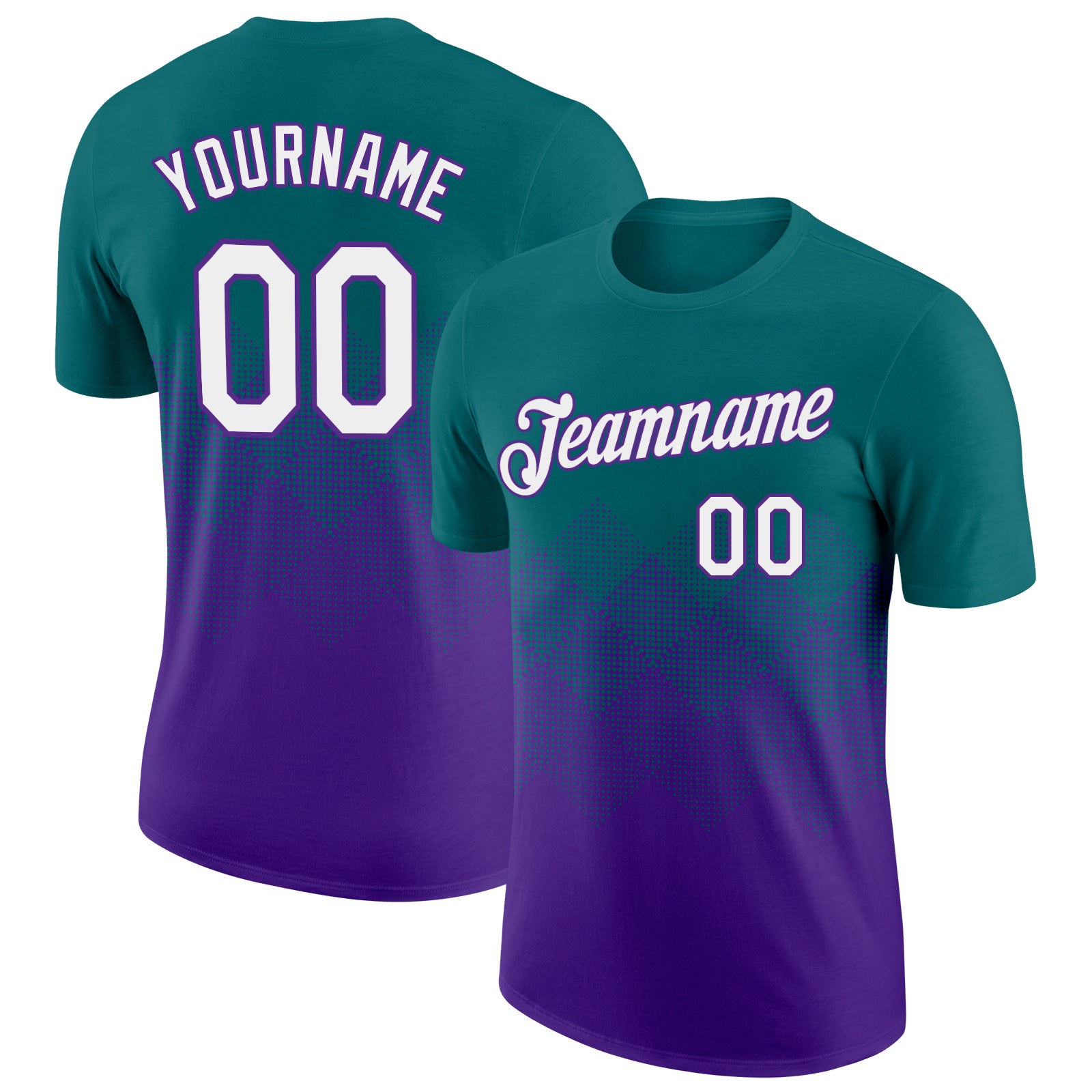 Custom Teal White-Purple 3D Pattern Design Gradient Square Shapes Performance T-Shirt