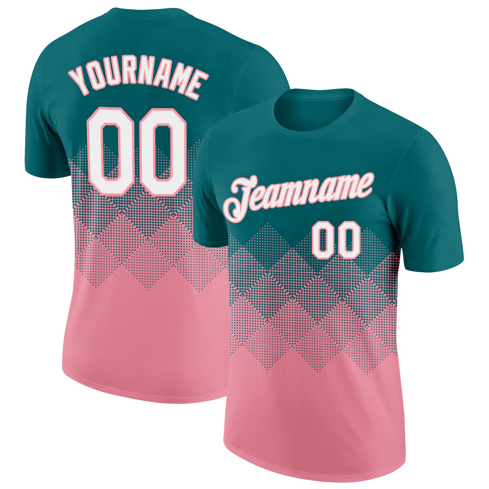 Custom Teal White-Medium Pink 3D Pattern Design Gradient Square Shapes Performance T-Shirt