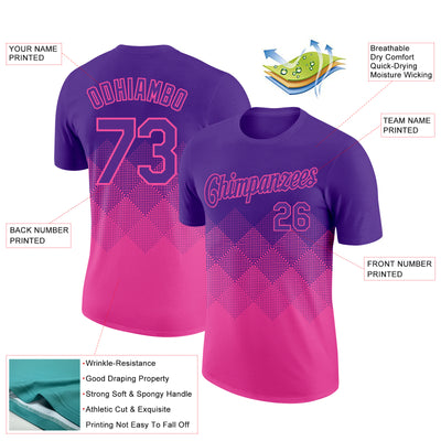 Custom Purple Pink 3D Pattern Design Gradient Square Shapes Performance T-Shirt