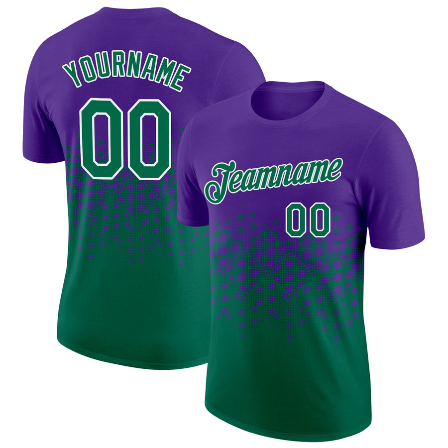 Custom Purple Kelly Green-White 3D Pattern Design Gradient Square Shapes Performance T-Shirt