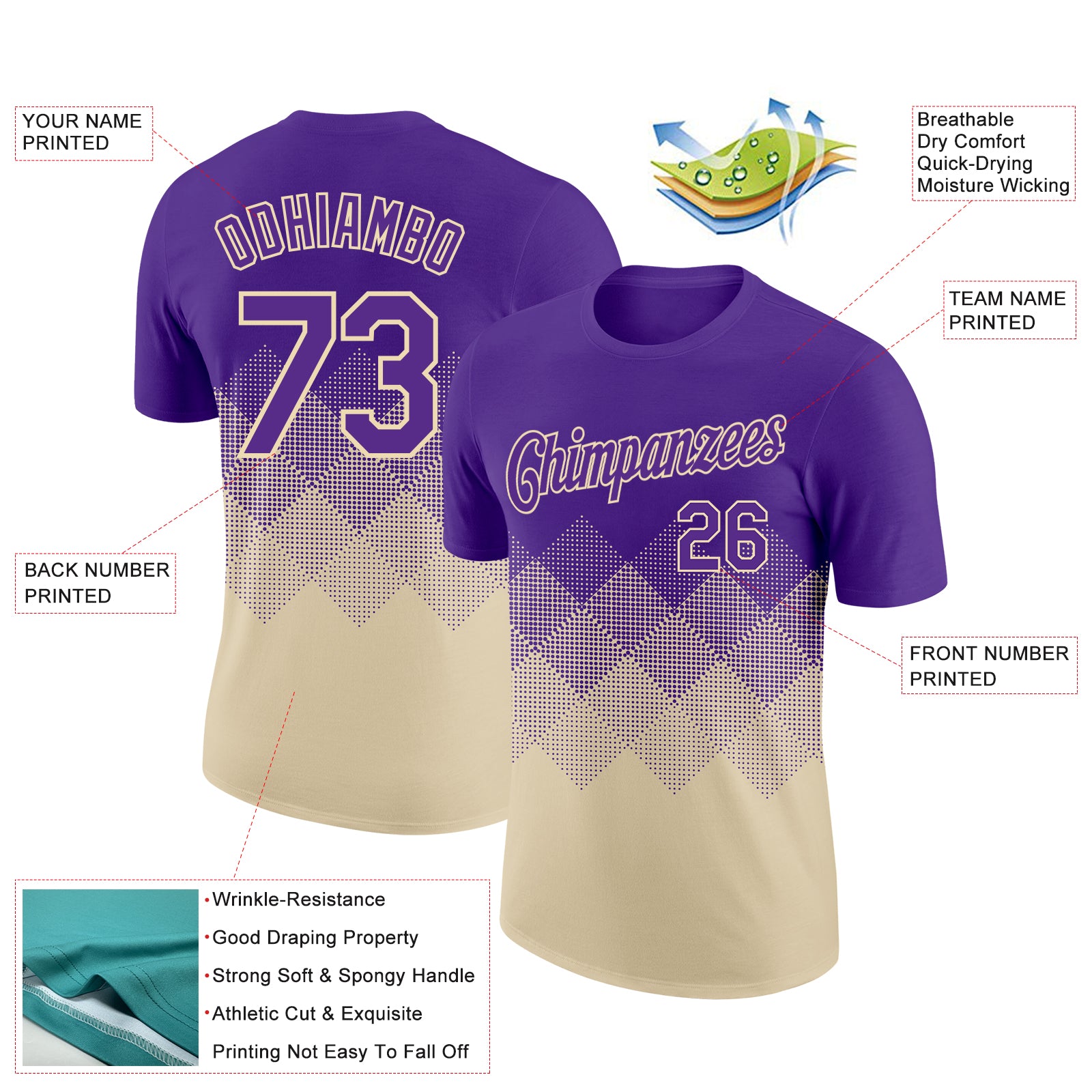 Custom Purple Cream 3D Pattern Design Gradient Square Shapes Performance T-Shirt