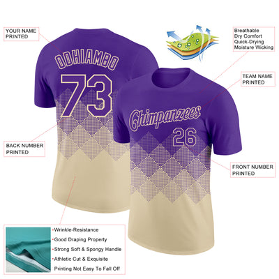 Custom Purple Cream 3D Pattern Design Gradient Square Shapes Performance T-Shirt