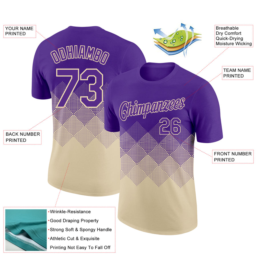 Custom Purple Cream 3D Pattern Design Gradient Square Shapes Performance T-Shirt