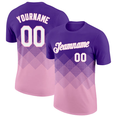 Custom Purple White-Light Pink 3D Pattern Design Gradient Square Shapes Performance T-Shirt