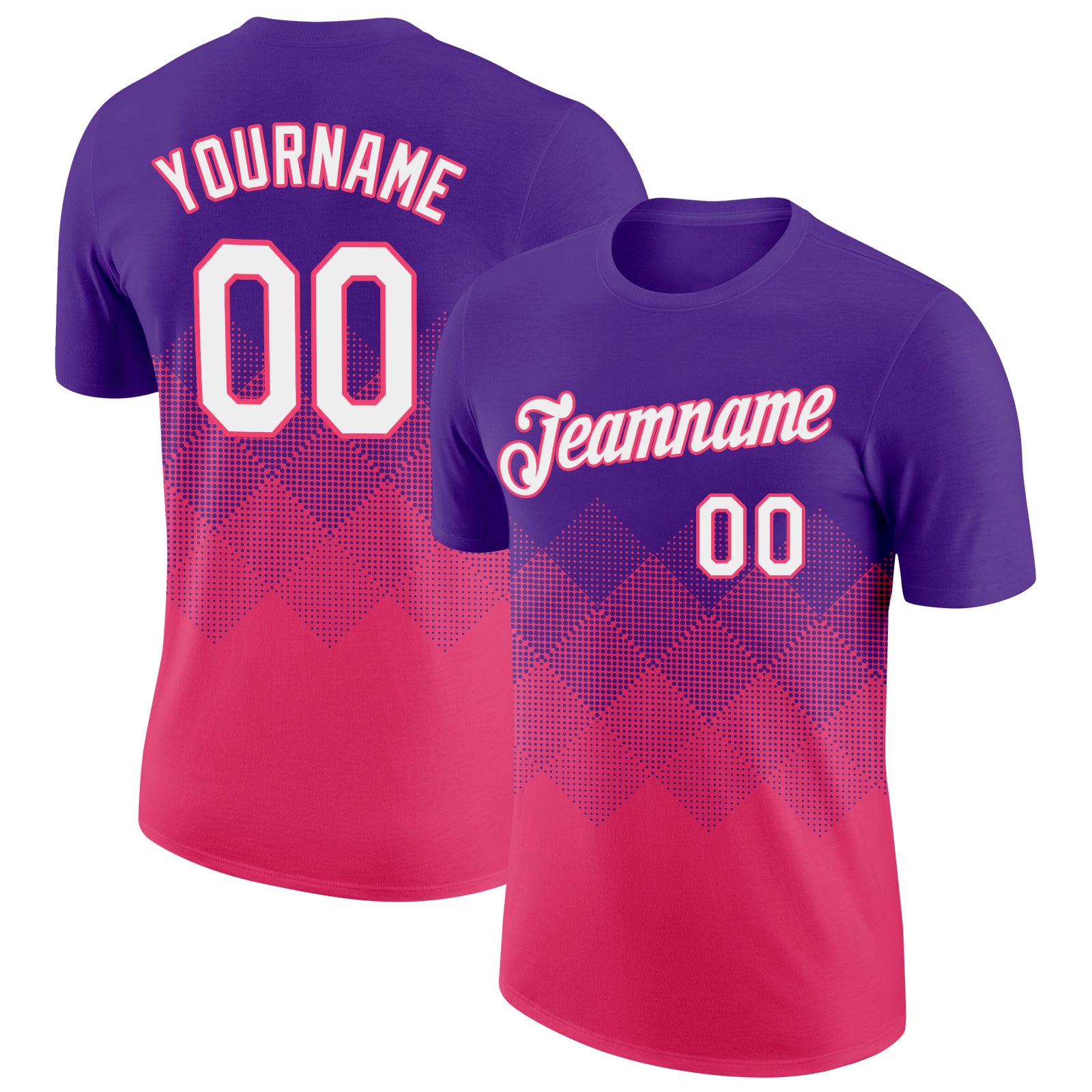 Custom Purple White-Neon Pink 3D Pattern Design Gradient Square Shapes Performance T-Shirt