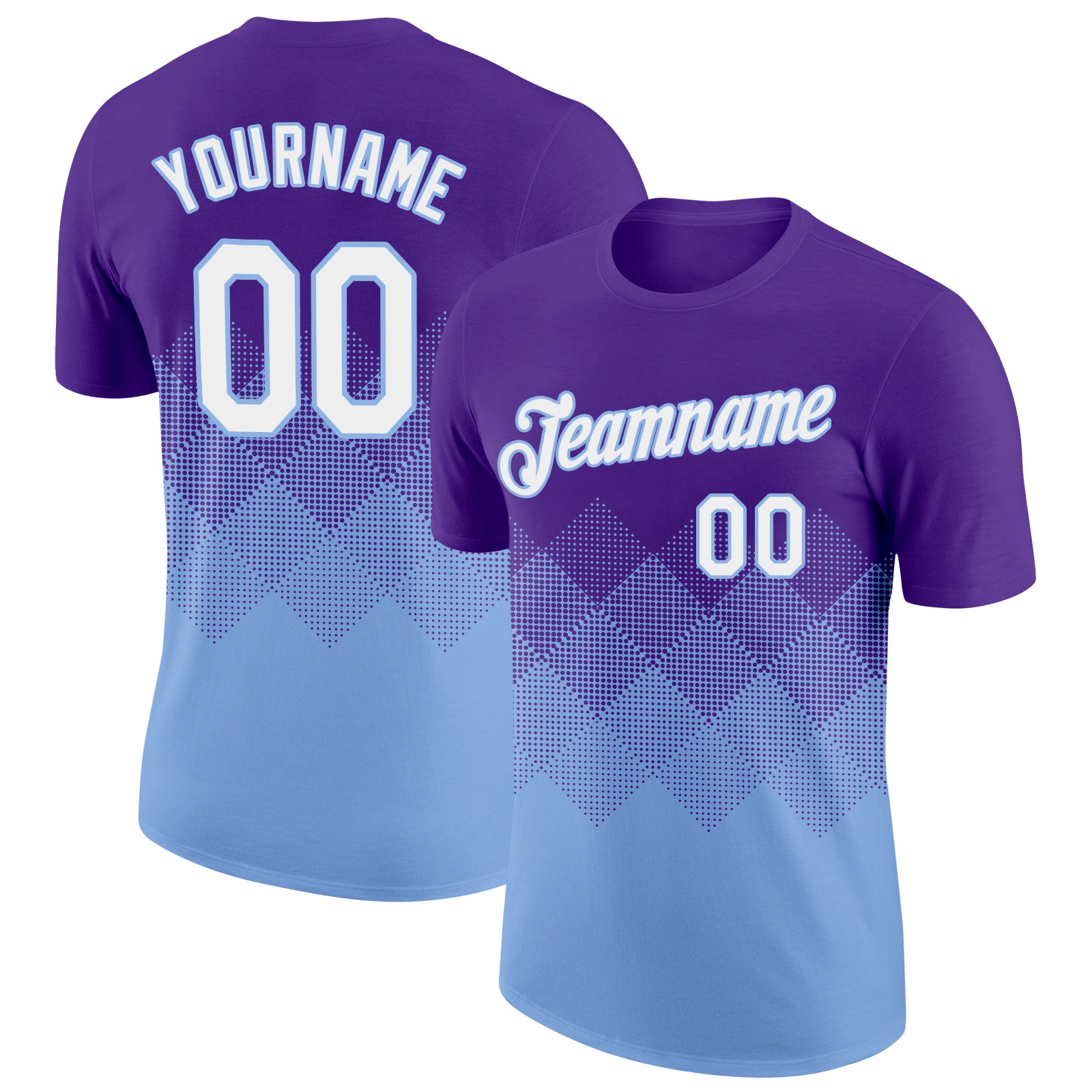 Custom Purple White-Light Blue 3D Pattern Design Gradient Square Shapes Performance T-Shirt