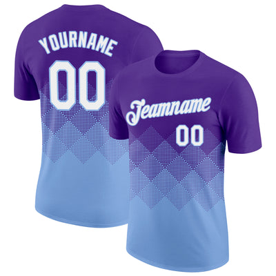 Custom Purple White-Light Blue 3D Pattern Design Gradient Square Shapes Performance T-Shirt