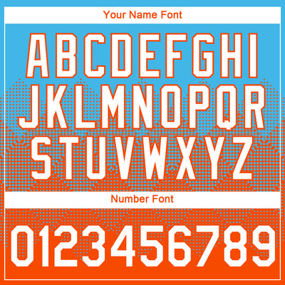 Custom Sky Blue White-Orange 3D Pattern Design Gradient Square Shapes Performance T-Shirt