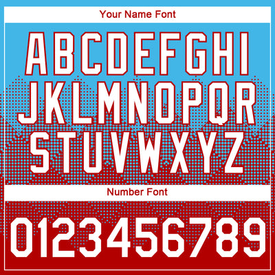 Custom Sky Blue White-Red 3D Pattern Design Gradient Square Shapes Performance T-Shirt