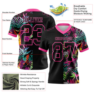Custom Black Pink 3D Pattern Tropical Palm Leaves Authentic Football Jersey