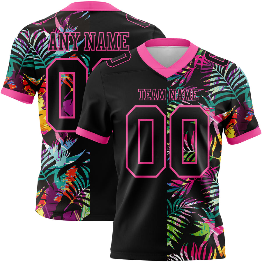 Custom Black Pink 3D Pattern Tropical Palm Leaves Authentic Football Jersey