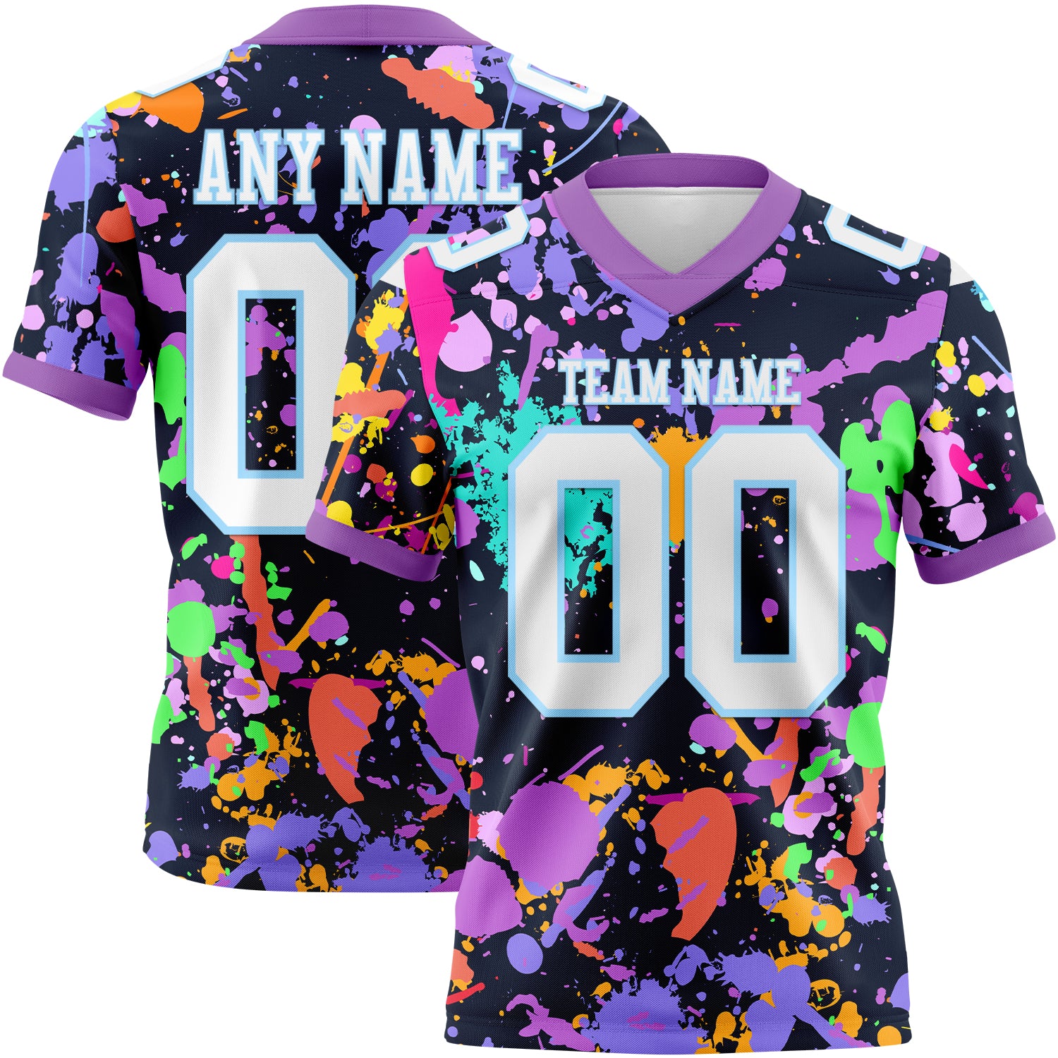 Custom Graffiti Pattern White Light Blue-Medium Purple 3D Pattern Splash Authentic Football Jersey