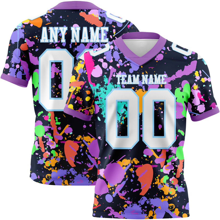 Custom Graffiti Pattern White Light Blue-Medium Purple 3D Pattern Splash Authentic Football Jersey