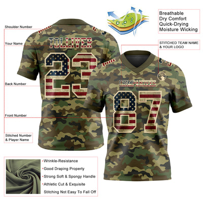 Custom Camo Vintage USA Flag Cream-Olive 3D Pattern Salute To Service Authentic Football Jersey