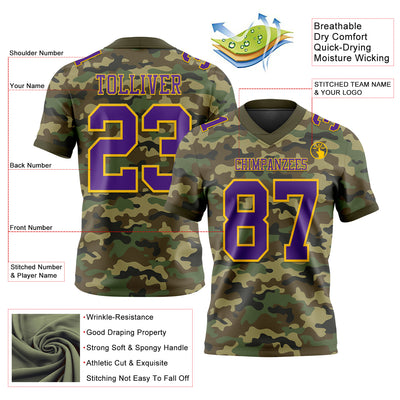 Custom Camo Purple-Yellow 3D Pattern Salute To Service Authentic Football Jersey