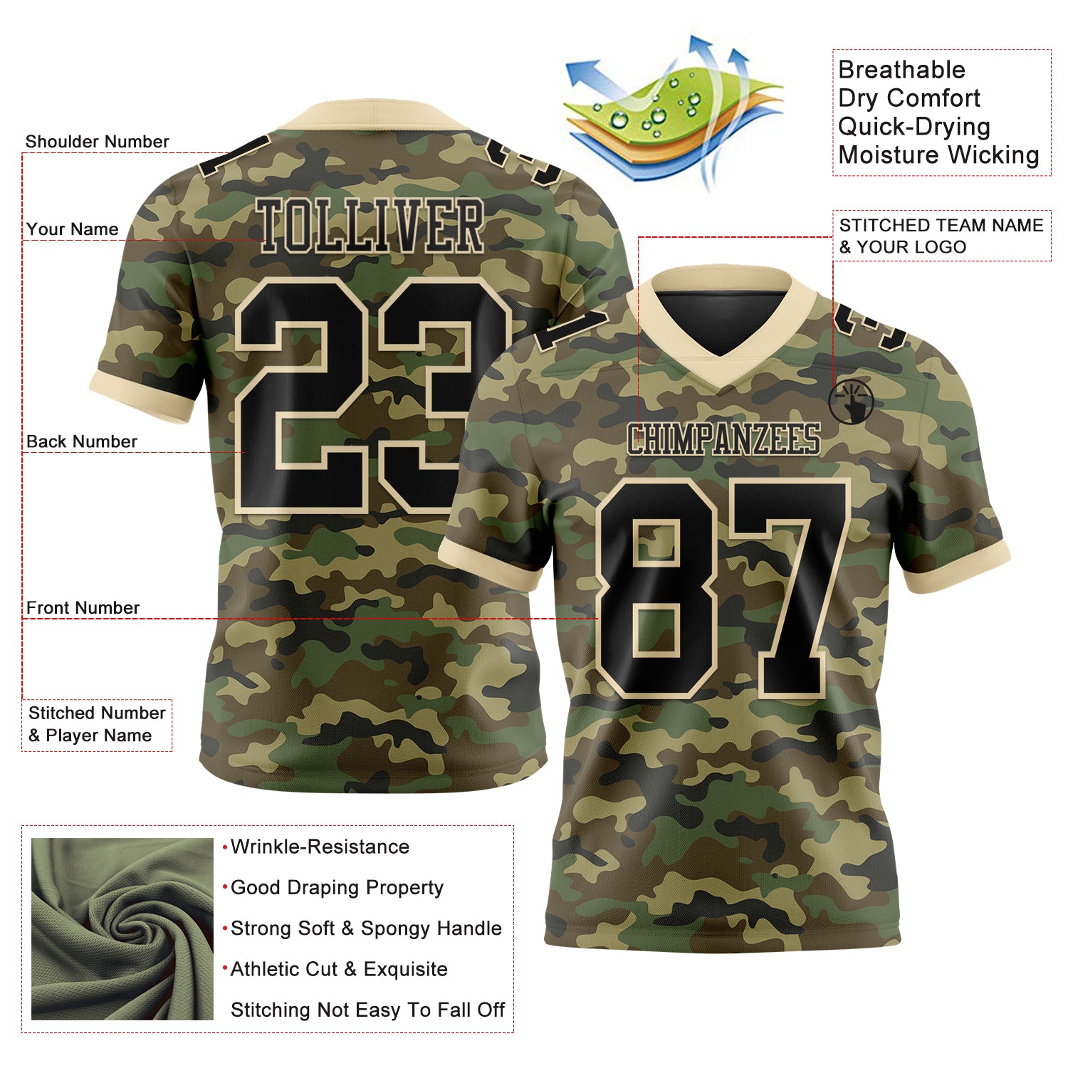 Custom Camo Black-Cream 3D Pattern Salute To Service Authentic Football Jersey