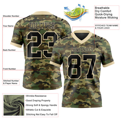 Custom Camo Black-Cream 3D Pattern Salute To Service Authentic Football Jersey