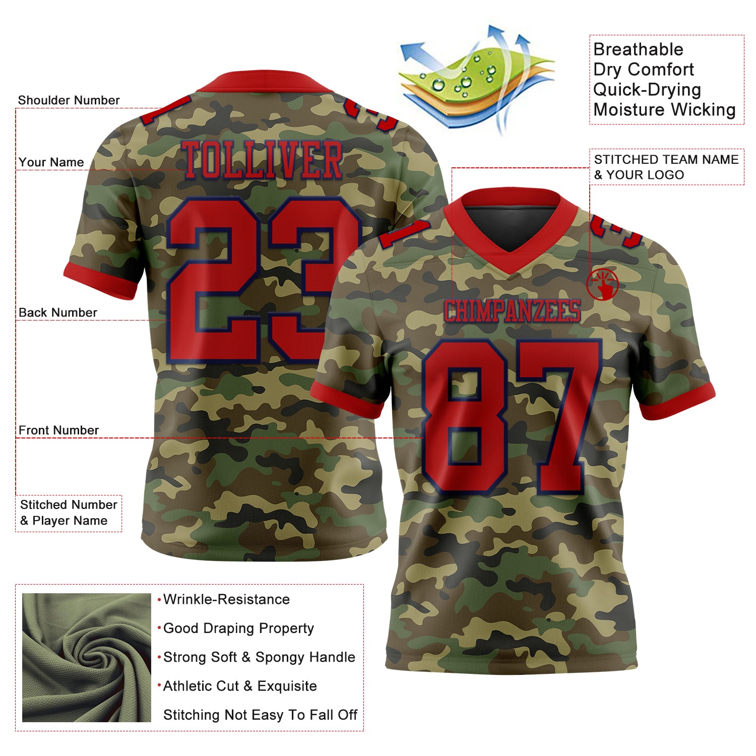 Custom Camo Red-Navy 3D Pattern Salute To Service Authentic Football Jersey