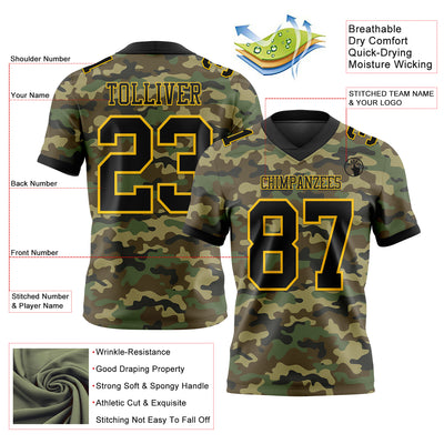 Custom Camo Black-Yellow 3D Pattern Salute To Service Authentic Football Jersey