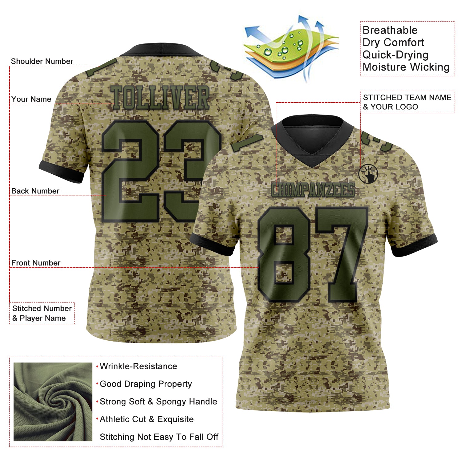 Custom Camo Olive-Black 3D Pattern Salute To Service Authentic Football Jersey
