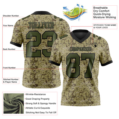 Custom Camo Olive-Black 3D Pattern Salute To Service Authentic Football Jersey