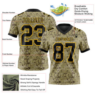 Custom Camo Black-Yellow 3D Pattern Salute To Service Authentic Football Jersey