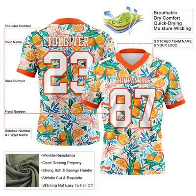 Custom White Orange 3D Pattern Fruit Authentic Football Jersey