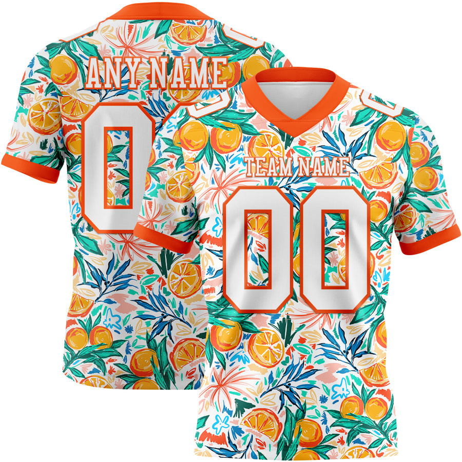 Custom White Orange 3D Pattern Fruit Authentic Football Jersey