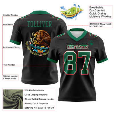 Custom Black Kelly Green White-Red 3D Pattern Mexico Authentic Football Jersey