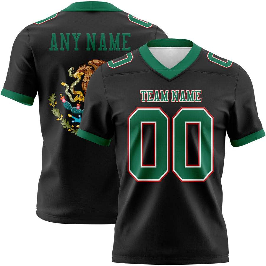 Custom Black Kelly Green White-Red 3D Pattern Mexico Authentic Football Jersey