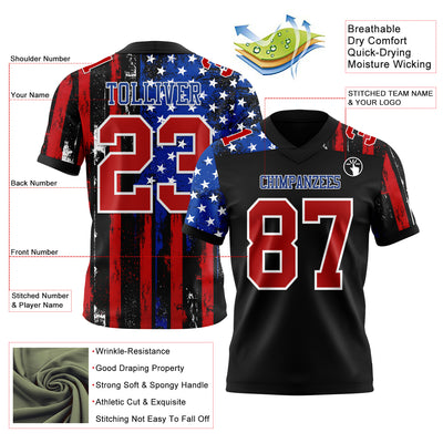 Custom Black Red Royal-White 3D Pattern American Flag Authentic Football Jersey