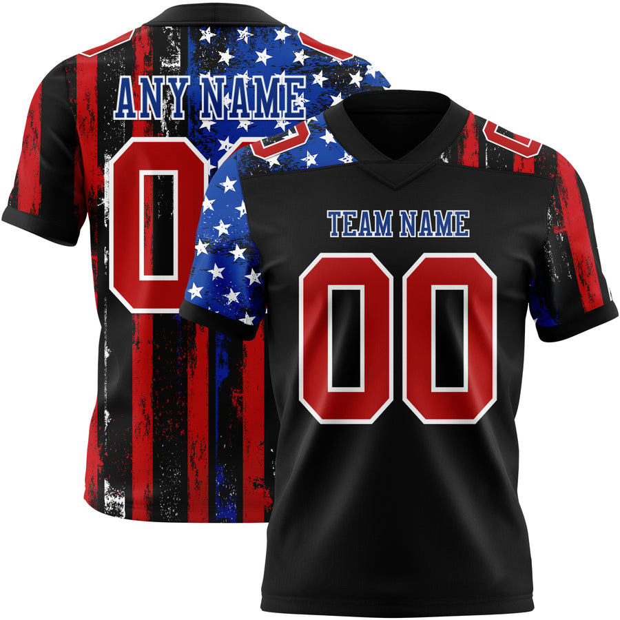 Custom Black Red Royal-White 3D Pattern American Flag Authentic Football Jersey