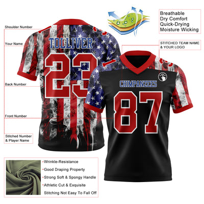 Custom Black Red Royal-White 3D Pattern American Flag Authentic Football Jersey