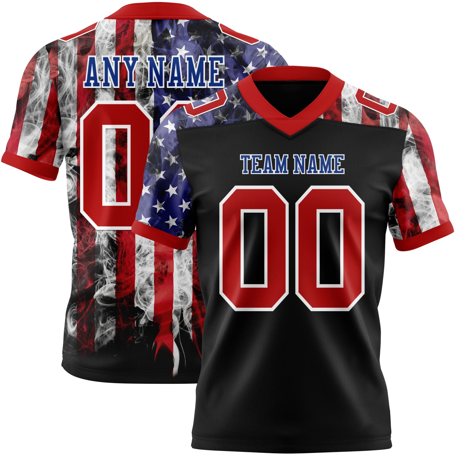 Custom Black Red Royal-White 3D Pattern American Flag Authentic Football Jersey