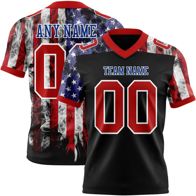 Custom Black Red Royal-White 3D Pattern American Flag Authentic Football Jersey