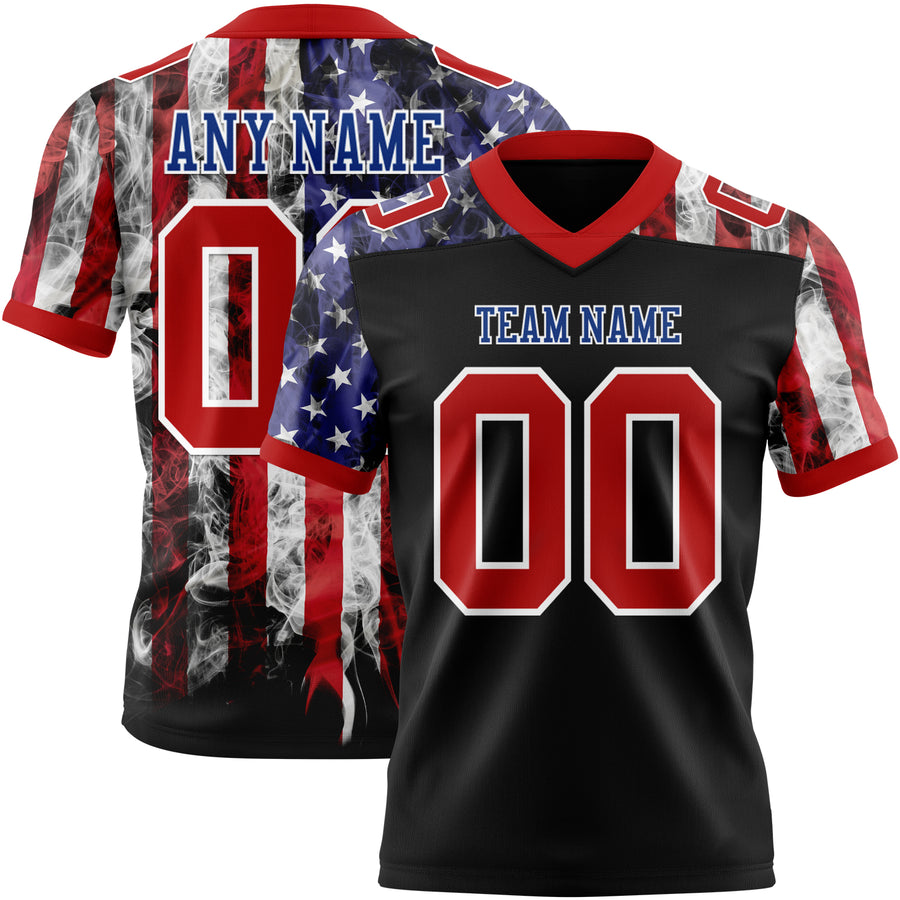 Custom Black Red Royal-White 3D Pattern American Flag Authentic Football Jersey