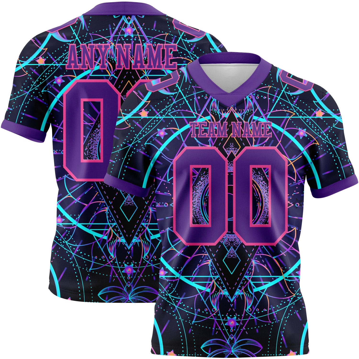 Custom Black Purple-Pink 3D Pattern Magic Mushrooms Over Sacred Geometry Psychedelic Hallucination Authentic Football Jersey