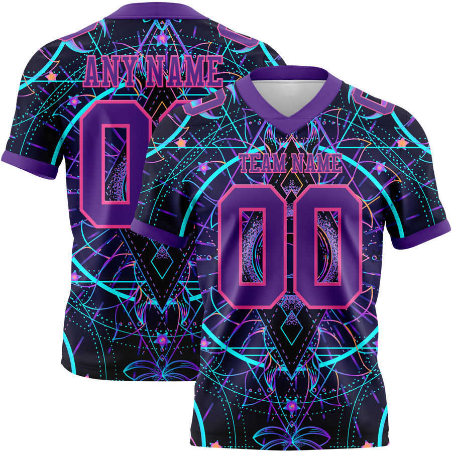 Custom Black Purple-Pink 3D Pattern Magic Mushrooms Over Sacred Geometry Psychedelic Hallucination Authentic Football Jersey