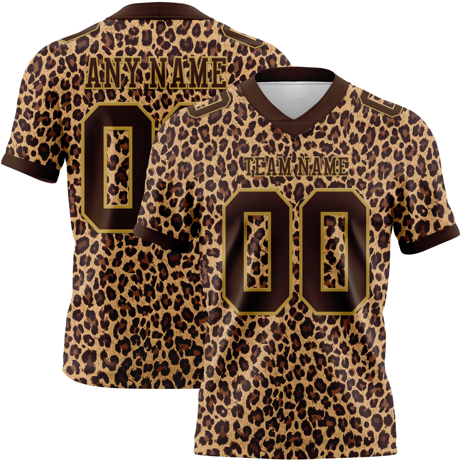 Custom Brown Old Gold 3D Pattern Leopard Print Authentic Football Jersey