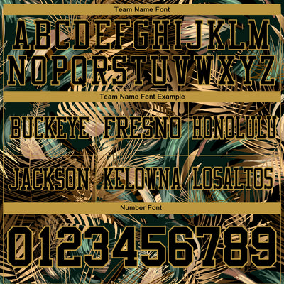 Custom Black Old Gold 3D Pattern Tropical Hawaii Jungle Leaves Authentic Football Jersey