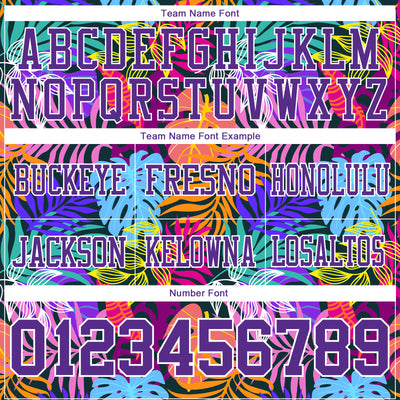 Custom Black Purple-White 3D Pattern Tropical Hawaii Jungle Leaves Authentic Football Jersey