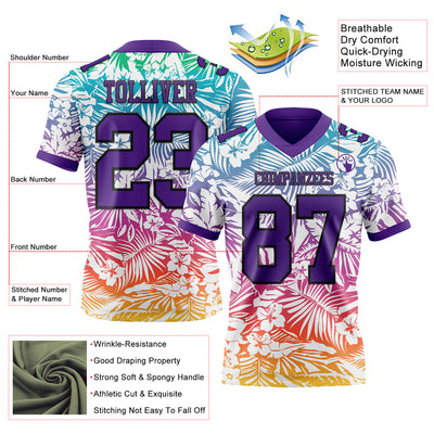 Custom White Purple-Black 3D Pattern Tropical Hawaii Jungle Leaves Authentic Football Jersey