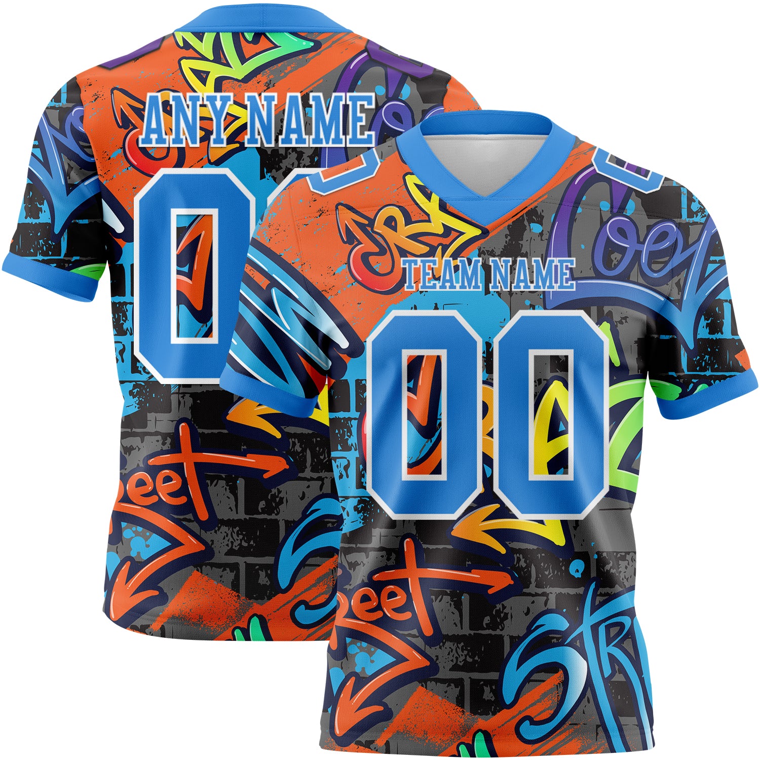 Custom Graffiti Pattern Powder Blue-White 3D Pattern Splash Authentic Football Jersey