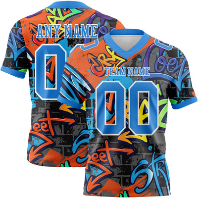 Custom Graffiti Pattern Powder Blue-White 3D Pattern Splash Authentic Football Jersey