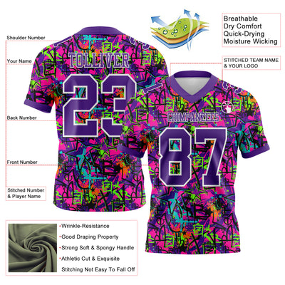 Custom Graffiti Pattern Purple-White 3D Pattern Splash Authentic Football Jersey