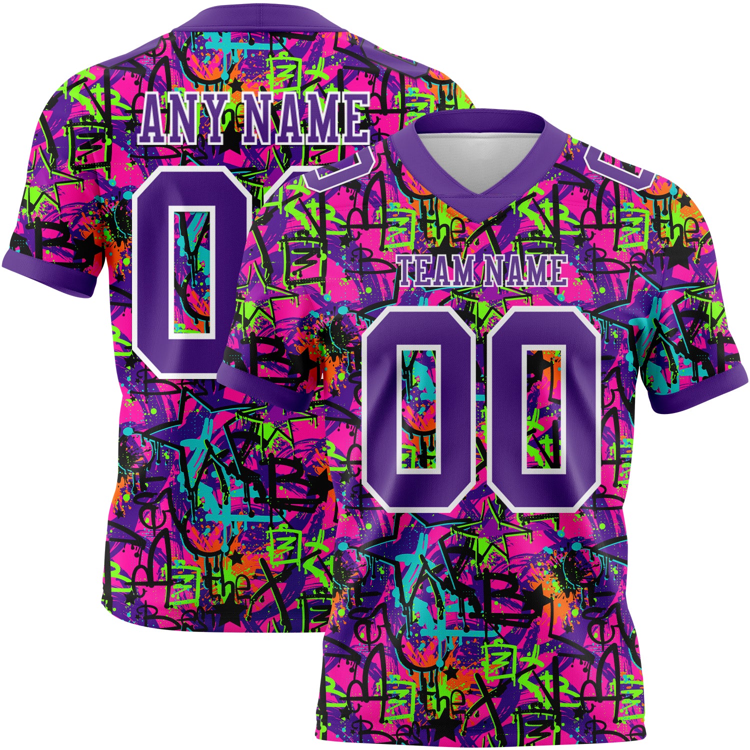 Custom Graffiti Pattern Purple-White 3D Pattern Splash Authentic Football Jersey
