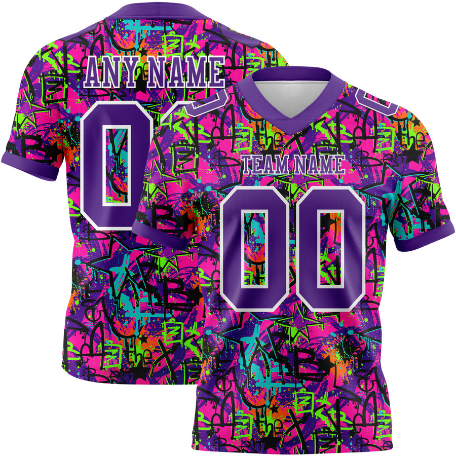 Custom Graffiti Pattern Purple-White 3D Pattern Splash Authentic Football Jersey
