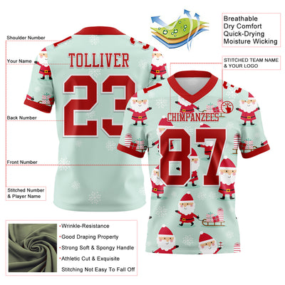 Custom Green Red-White 3D Pattern Christmas Authentic Football Jersey