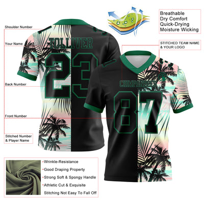 Custom Black Kelly Green 3D Pattern Tropical Hawaii Palm Leaves Authentic Football Jersey